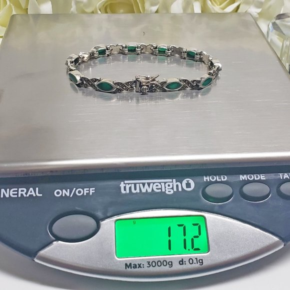 Vintage Emerald Marcasite 925 Silver bracelet - Picture 4 of 5